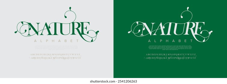 Nature typography beauty fashion elegant minimalist serif italic fonts decorative wedding vintage retro logos. Minimal luxury font alphabet logo. Vector illustration