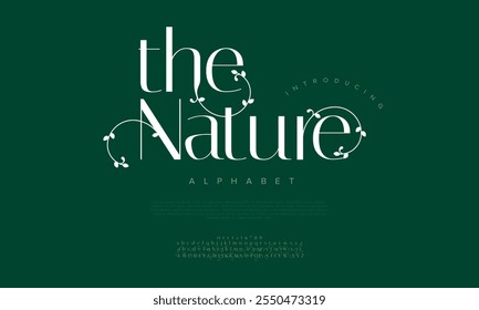 Nature typography beauty fashion elegant minimalist serif italic fonts decorative wedding vintage retro logos. Minimal luxury font alphabet logo. Vector illustration