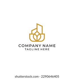 nature urban logo leaf and building icon vector design.