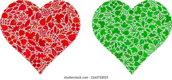 Nature valentine heart icon composition of herbal leaves in green and natural color hues. Ecological environment vector concept for valentine heart icon.