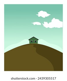 
nature vector background, isolated house concept on cloudy hill, beautiful view. Inspired by the beautiful views of Germany