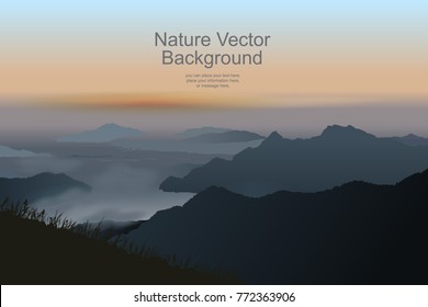 Nature Vector Background - Mountain and fog - Vector illustration