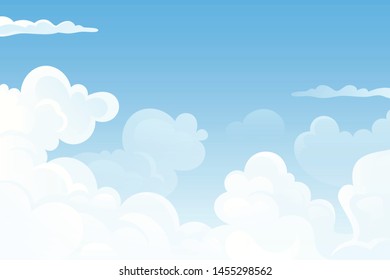 Nature vector background with white fluffy clouds in the blue sky.