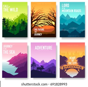 Nature vector brochure cards set. Ecology template of flyear, magazines, poster, book cover, banners. Outdoor invitation concept background. Layout illustration modern page background.