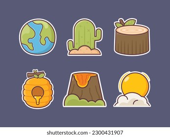 nature vector collection with different objects, illustration stickers, icon