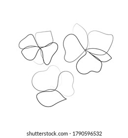 Nature vector continuous line drawing. Three linear flower decorative composition. Editable stroke