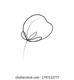 Nature vector continuous line drawing. Flower linear illustration. Tulip or rose botanical sketch. Editable stroke