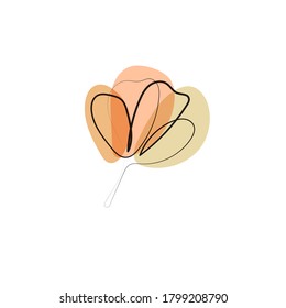 Nature vector continuous line drawing with contemporary color. Trendy single line flower illustration 