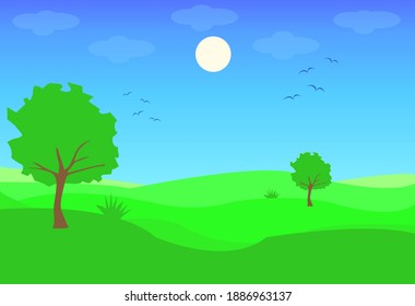 Nature Vector Desing - Tree And Sun - Summer
