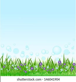 Nature vector green grass blue background