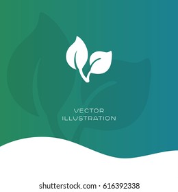 Nature vector icon with leaf on blue and green gradient background