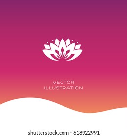 Nature vector icon with lotus flower on pink and yellow gradient background