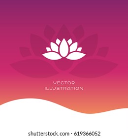 Nature vector icon with lotus flower on pink and yellow gradient background