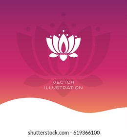 Nature vector icon with lotus flower on pink and yellow gradient background