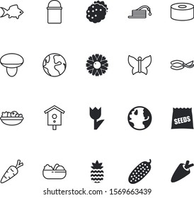 nature vector icon set such as: flying, logo, picnic, pan, trip, women, biology, secateurs, blackberry, mushroom, San Francisco, almond, radish, camping, botany, character, wedding, bell, irrigation