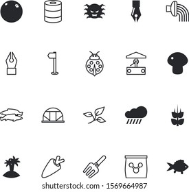 nature vector icon set such as: paradise, sand, ear, vintage, chemical, fungus, product, architecture, kids, present, palm, flour, sack, wheat, wellspring, packaging, competition, fertilizer, soil