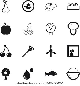 nature vector icon set such as: liquid, brown, raindrop, creative, peach, lightning, swamp, red, label, landscape, sea, agriculture, cute, bright, adha, pan, mushrooms, fishing, seafood, cherry