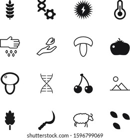 nature vector icon set such as: ear, comic, tool, veggie, clone, mono, electric, chemistry, panel, care, one, sweet, crop, edible, measurement, sheep, planting, gallery, outdoor, heat, sickle, peak