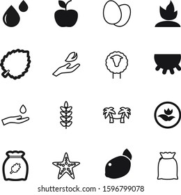 nature vector icon set such as: fish, chicken, energy, save, gray, apple, cow, udders, burlap, droplet, sand, vacation, beauty, flour, easter, head, cute, environmental, harvest, simple, cartoon, box