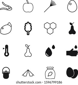 nature vector icon set such as: oil, weather, apple, raindrop, best, high, one, ecology, cauldron, drip, pot, bird, rain, gardening, liquid, house, honeycomb, droplet, work, thermometer, boiled