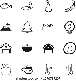 nature vector icon set such as: pear, landscape, ecology, travel, growing, lake, save, backdrop, potatoes, potato, garden, cauldron, stroke, aquatic, shadow, root, hold, sea, witch, fir, cook