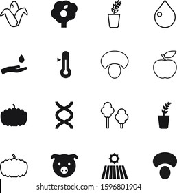 nature vector icon set such as: chromosome, medicine, field, rain, diet, face, watering, pig, cob, weather, drawing, blue, hay, spa, thermometer, snack, eco, save, web, wood, care, hold, molecule