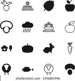 nature vector icon set such as: lodge, bed, aquatic, art, hut, estate, sugar, life, line, sea, cabin, wood, forecast, seed, fence, fish, field, concept, hay, ocean, real, knowledge, building, cottage