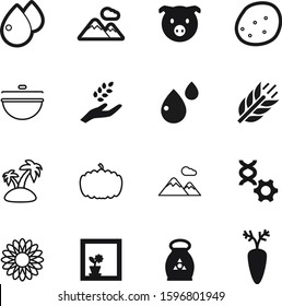 nature vector icon set such as: label, rest, meal, doodle, nitrogen, rye, concept, soup, botany, potassium, cook, chemical, hand, animal, chemistry, coconut, curve, grass, shadow, linear, season