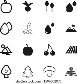 nature vector icon set such as: ecology, web, edible, electricity, fir, creative, mushroom, life, bright, electric, concept, electronic, bolt, ripe, beet, group, brown, electrical, thin, peach
