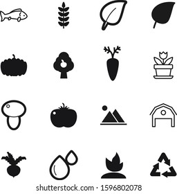 nature vector icon set such as: snow, agriculture, pot, color, grain, mushroom, logo, sea, ripe, trash, blue, hospital, drop, reuse, rye, young, aquatic, clinic, barn, growing, botanical, sprout