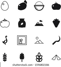 nature vector icon set such as: top, sweet, ingredient, lemon, eggs, cauldron, web, retro, picnic, farming, friendly, life, bonfire, sun, mountains, camping, farm, pattern, relaxation, campfire