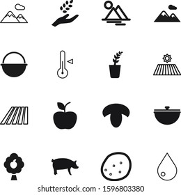 nature vector icon set such as: campfire, rain, pan, halloween, blood, spoon, pork, hog, eco, equipment, dinner, graphic, technology, seedling, oil, aqua, delicious, bread, livestock, ham, sweet