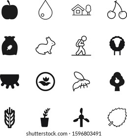 nature vector icon set such as: wasp, agriculture, water, corn, rye, bunny, fiber, cooking, eid, lamb, soil, spring, label, wood, backpack, cherry, peach, box, set, cabin, recycle, celebration