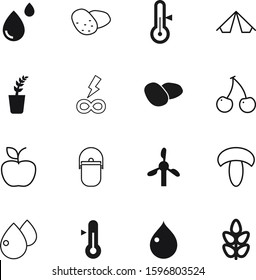 nature vector icon set such as: weekend, industry, raw, ecology, textile, wind, medicine, art, fitness, grow, growth, logo, raindrop, spring, bolt, trip, lines, flash, pot, icons, apple, life, tower