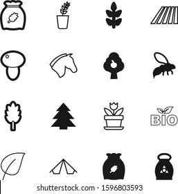 nature vector icon set such as: wood, leisure, conservation, potassium, forest, veggie, product, house, bag, fields, fir, animal, chemical, spring, tourism, fuel, oat, relaxation, mustang, sport