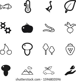 nature vector icon set such as: retro, agriculture, environmental, new, beetroot, branch, sugar, strawberry, weather, car, walnut, genetic, floral, landscape, thermometer, nutshell, travel, rock