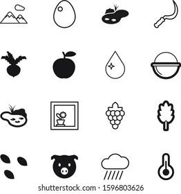 nature vector icon set such as: flora, bonfire, red, ecology, harvest, vineyard, liquid, trip, medicine, window, cold, meteorology, droplet, work, metal, tool, raindrop, farming, corn, fire, eat