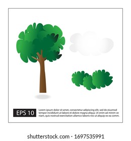 Nature vector icon set: tree, bush/foliage and cloud