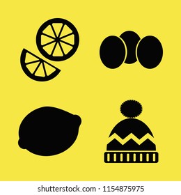nature vector icons set. with eggs, lemon, orange and winter hat in set