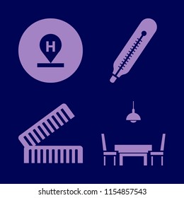 nature vector icons set. with hotel location, combs, dining room and thermometer in set