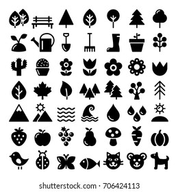 Nature vector icons set, park, outdoors animals, ecology, organic food design - big pack 