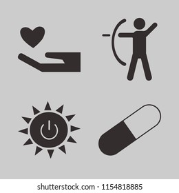 nature vector icons set. with solar power, archer, capsule and heart hand in set