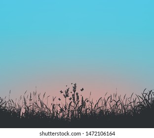 Nature vector illustration. Sunset and sunrise, lea. Realistic background.