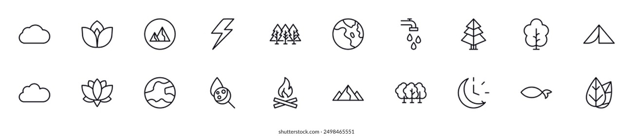 Nature vector images collection. Simple linear illustration that can be used as an design element for apps and websites 
