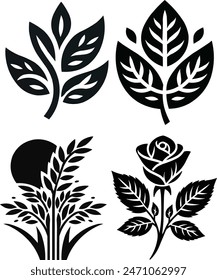 nature vector, leaf illustration, wheat field, rose design, black and white, abstract nature, symmetrical design, agriculture, floral vector, detailed vector art.