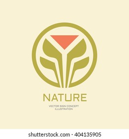 Nature vector logo concept illustration for corporate identity. Green leaves in circle. Sprout sign. Abstract flower symbol. Design element. 