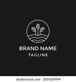 Nature vector logo in linear style. Simple landscape line icons with trees, sun, fields - business emblems, badges for travel, agriculture and ecology concept, wellness, spa and yoga center.