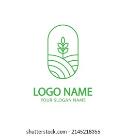 Nature vector logo in linear style. Simple landscape line icon business emblem, badge for travel, agriculture and ecology concept,