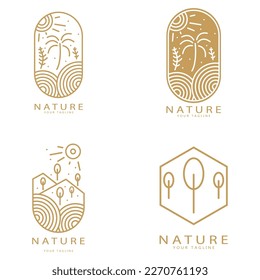 Nature vector logo. with trees, rivers, seas, mountains, business emblems, travel badges, ,ecological health,