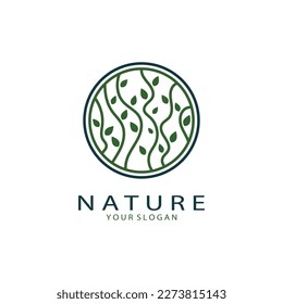 Logo del vector de la naturaleza. con árboles, ríos, mares, montañas, emblemas comerciales, tarjetas de viaje, salud ecológica,